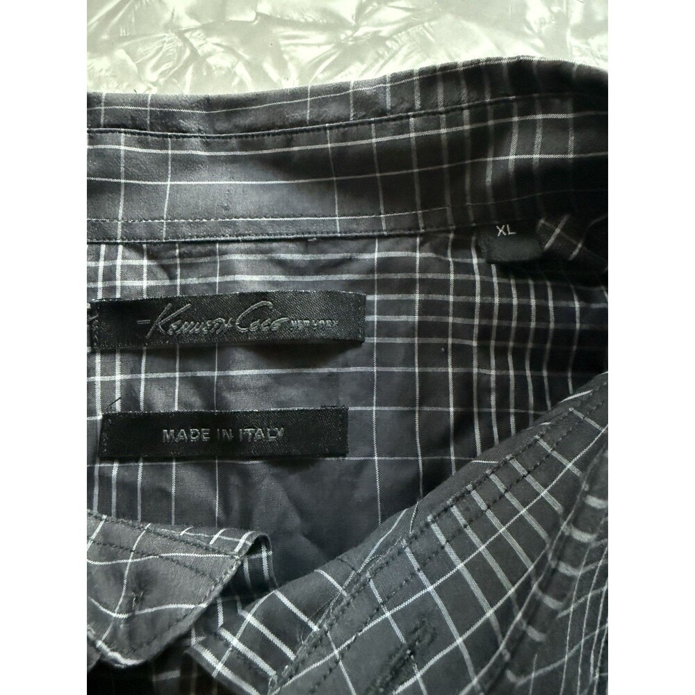 Kenneth Cole Made in Italy Men's XL Gray Check Woven Short Sleeve Button-Up - Picture 3 of 6